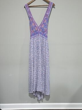 In Loom Purple Floral High-Low Maxi Dress Sz S Prairie Cottagecore